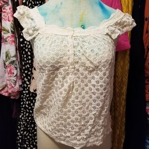 Lace flutter sleeve top. Never worn. Pinky brand M
